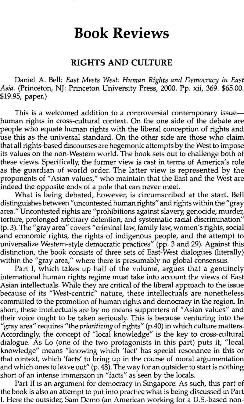 Rights and Culture - Daniel A. Bell: East Meets West: Human Rights