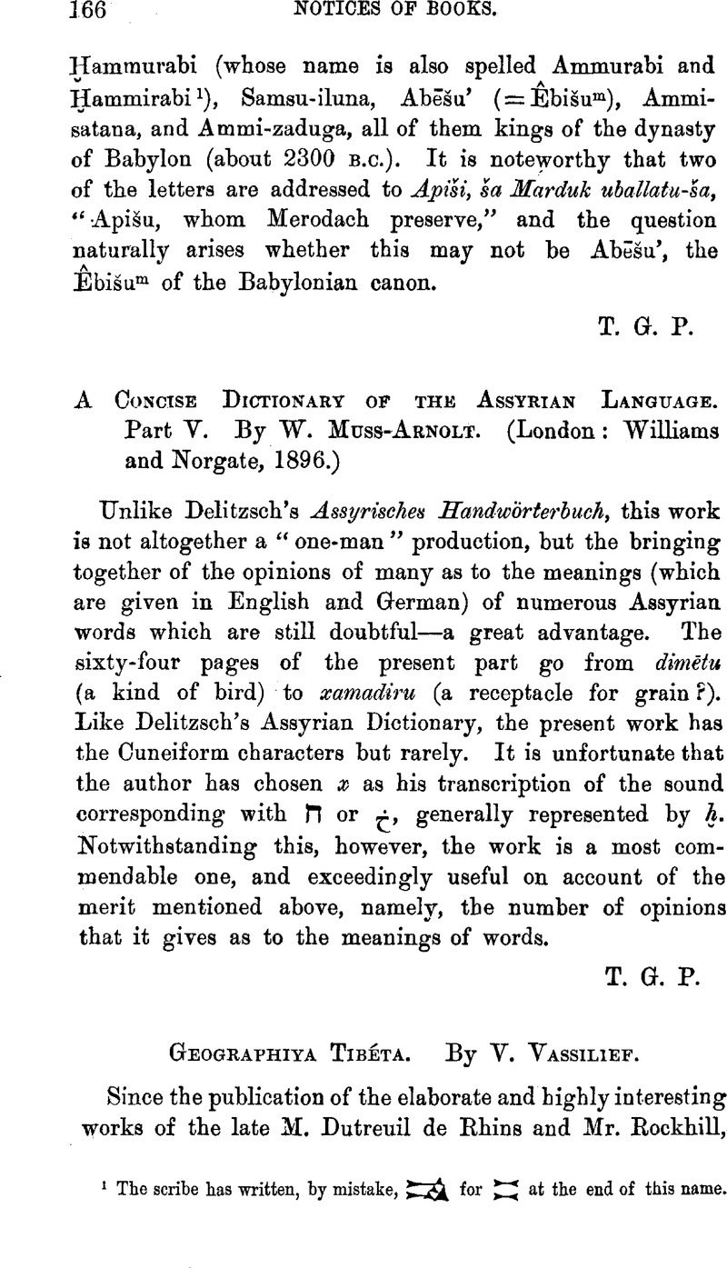 V Notices Of Books A Concise Dictionary Of The Assyrian Language Part V By W Muss Arnolt London Williams And Norgate 16 Journal Of The Royal Asiatic Society Cambridge Core