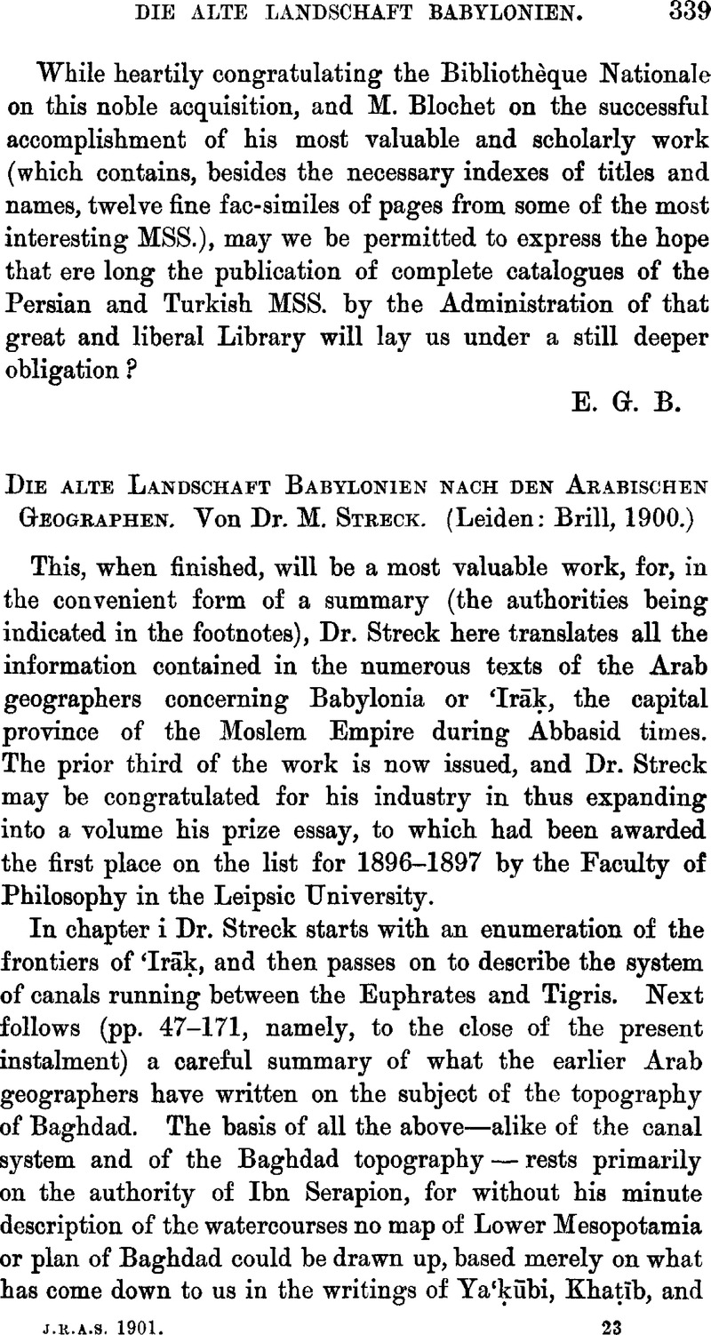 Die Alte Landschaft Babylonien Nach Den Arabischen Von Dr M Streck Leiden Brill 1900 Journal Of The Royal Asiatic Society Cambridge Core