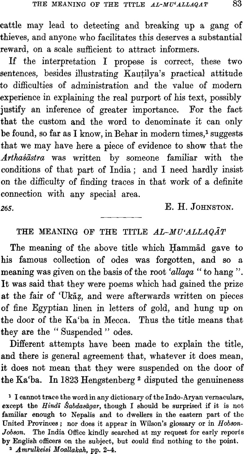 The Meaning Of The Title Al Mu Allaqat Journal Of The Royal Asiatic Society Cambridge Core