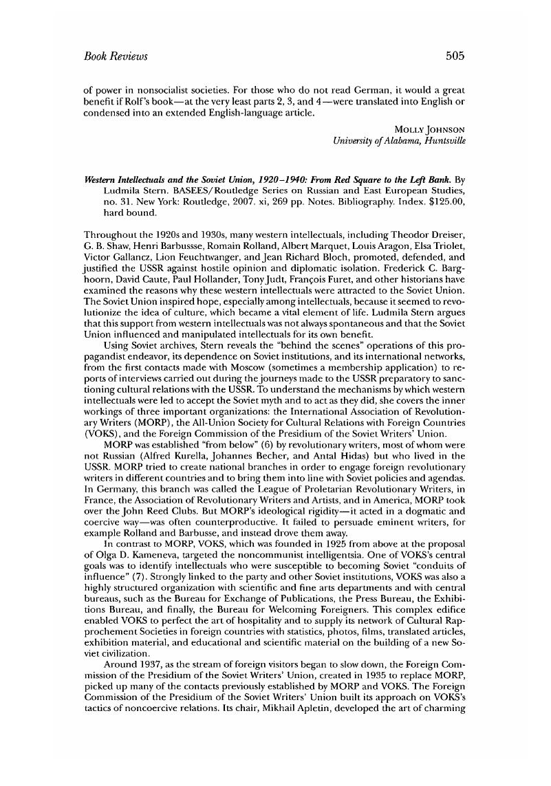 Western Intellectuals And The Soviet Union 1920 1940 From Red Square To The Left Bank By Ludmila Stern Basees Roudedge Series On Russian And East European Studies No 31 New York Routledge 2007 Xi