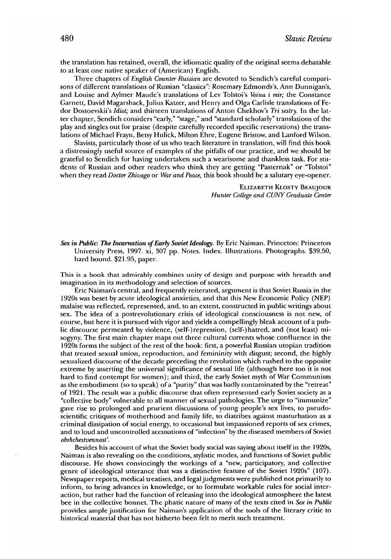 Sex in Public: The Incarnation of Early Soviet Ideology. By Eric Naiman.  Princeton: Princeton University Press, 1997. xi, 307 pp. Notes. Index.  Illustrations. Photographs. $39.50, hard bound. $21.95, paper. | Slavic  Review | Cambridge Core