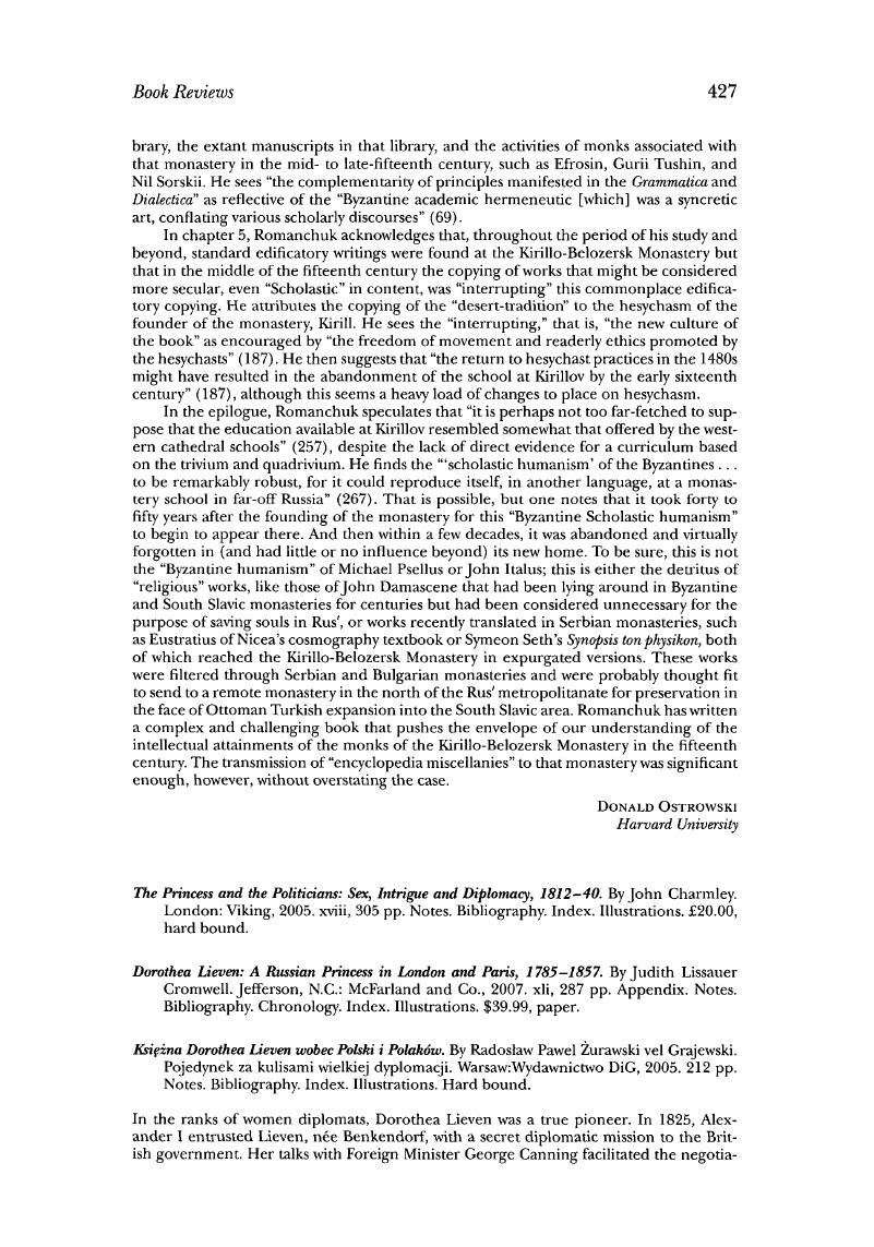 The Princess and the Politicians: Sex, Intrigue and Diplomacy, 1812-40. By  John Charmley. London: Viking, 2005. xviii, 305 pp. Notes. Bibliography.  Index. Illustrations. £20.00, hard bound. - Dorothea Lieven: A Russian  Princess