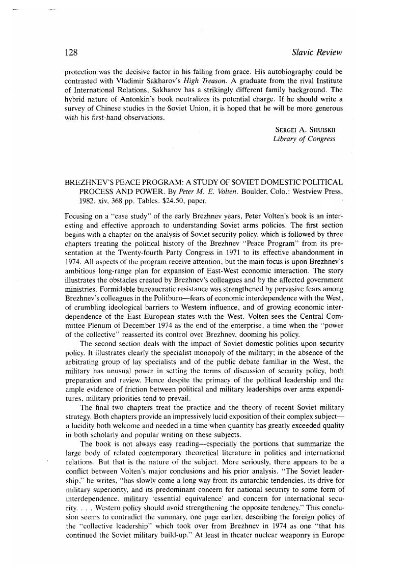 Brezhnev's Peace Program: A Study of Soviet Domestic Political Process and  Power. By Peter M. E. Volten. Boulder, Colo.: Westview Press, 1982. xiv,  368 pp. Tables. $, paper. | Slavic Review | Cambridge Core