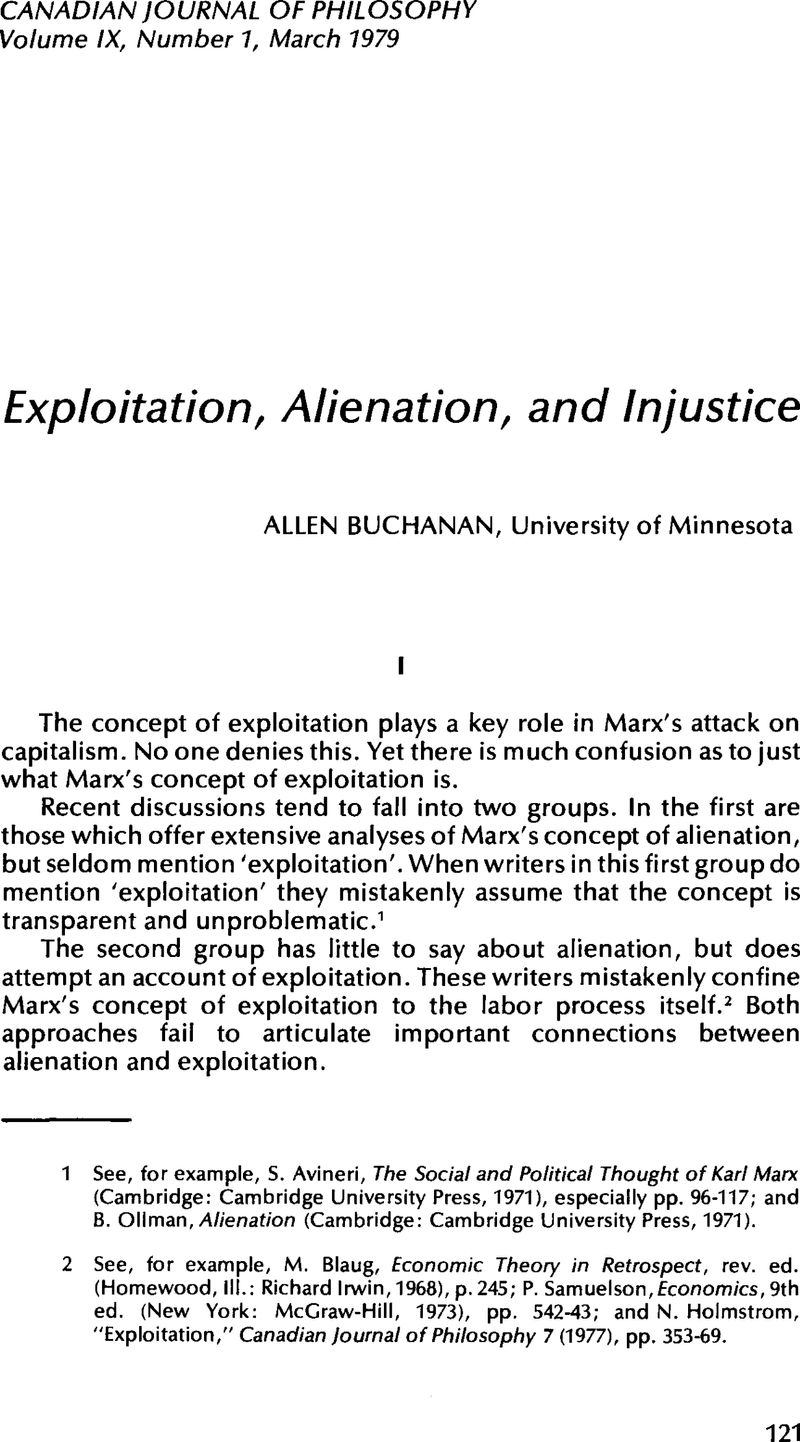 Exploitation Alienation And Injustice Canadian Journal Of