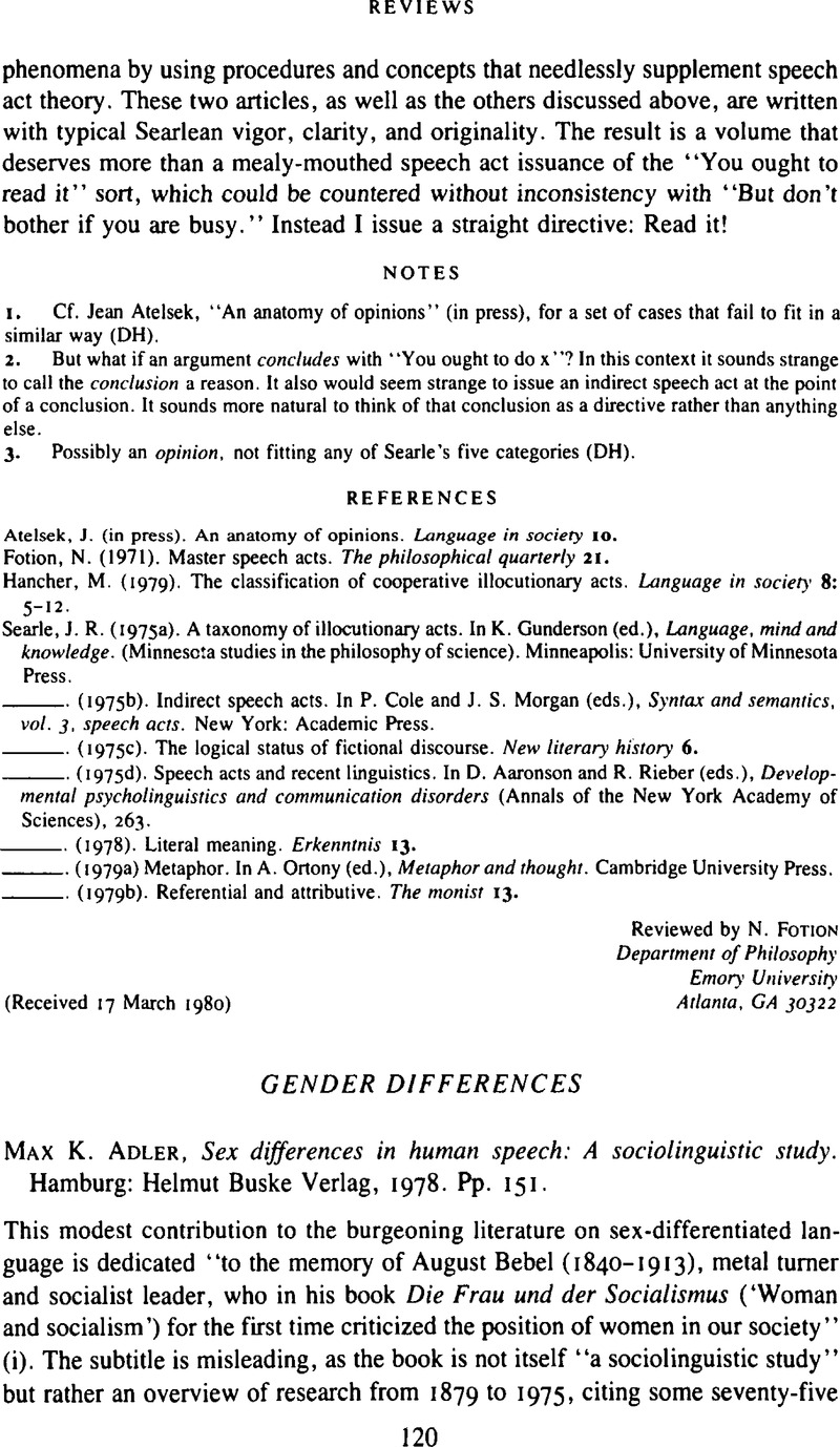 Gender Differences - Max K. Adler, Sex differences in human speech: A  sociolinguistic study. Hamburg: Helmut Buske Verlag, 1978. Pp. 151. |  Language in Society | Cambridge Core