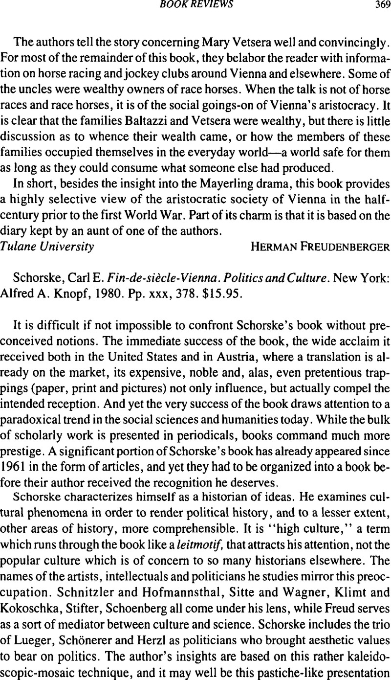 Fin-de-Siècle Vienna: Politics and Culture by Carl E. Schorske