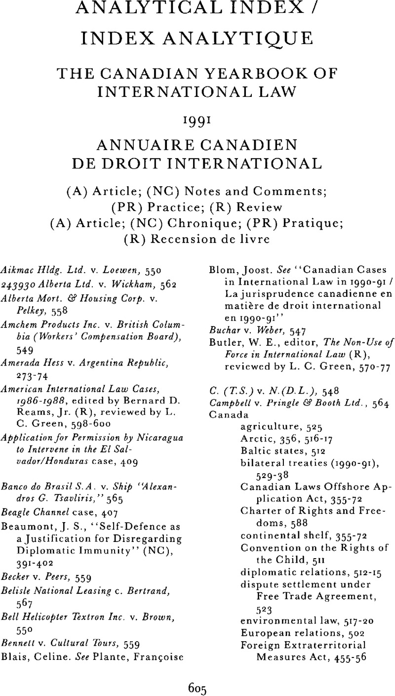 The Canadian Yearbook Of International Law 1991 Annuaire Canadien De Droit International Canadian Yearbook Of International Law Annuaire Canadien De Droit International Cambridge Core