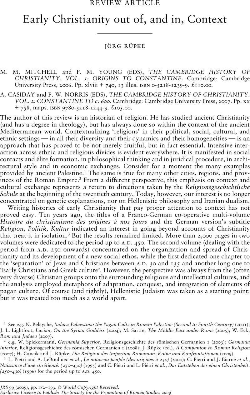 Early Christianity out of, and in, Context   The Journal of Roman ...