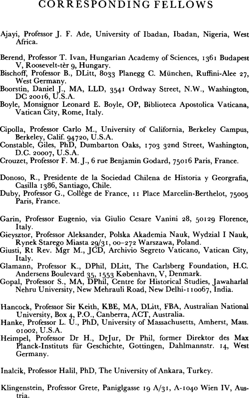 Corresponding Fellows Transactions Of The Royal Historical Society Cambridge Core