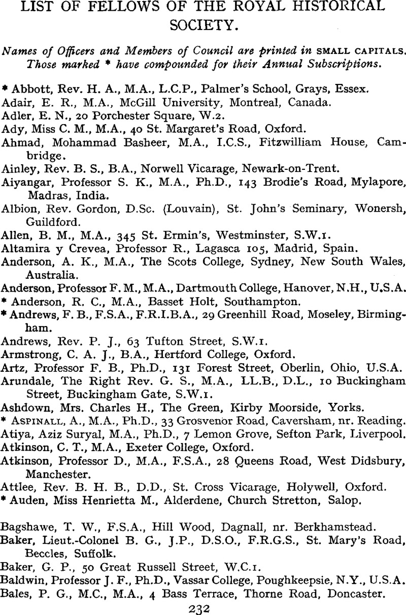 List Of Fellows Of The Royal Historical Society Transactions Of The Royal Historical Society Cambridge Core