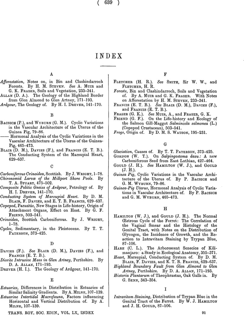 Index Earth And Environmental Science Transactions Of The Royal Society Of Edinburgh Cambridge Core