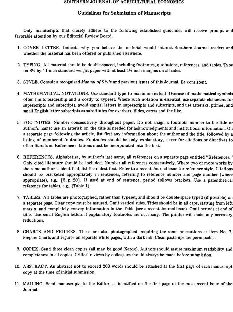 Guidelines For Submission Of Manuscripts Journal Of Agricultural And Applied Economics Cambridge Core