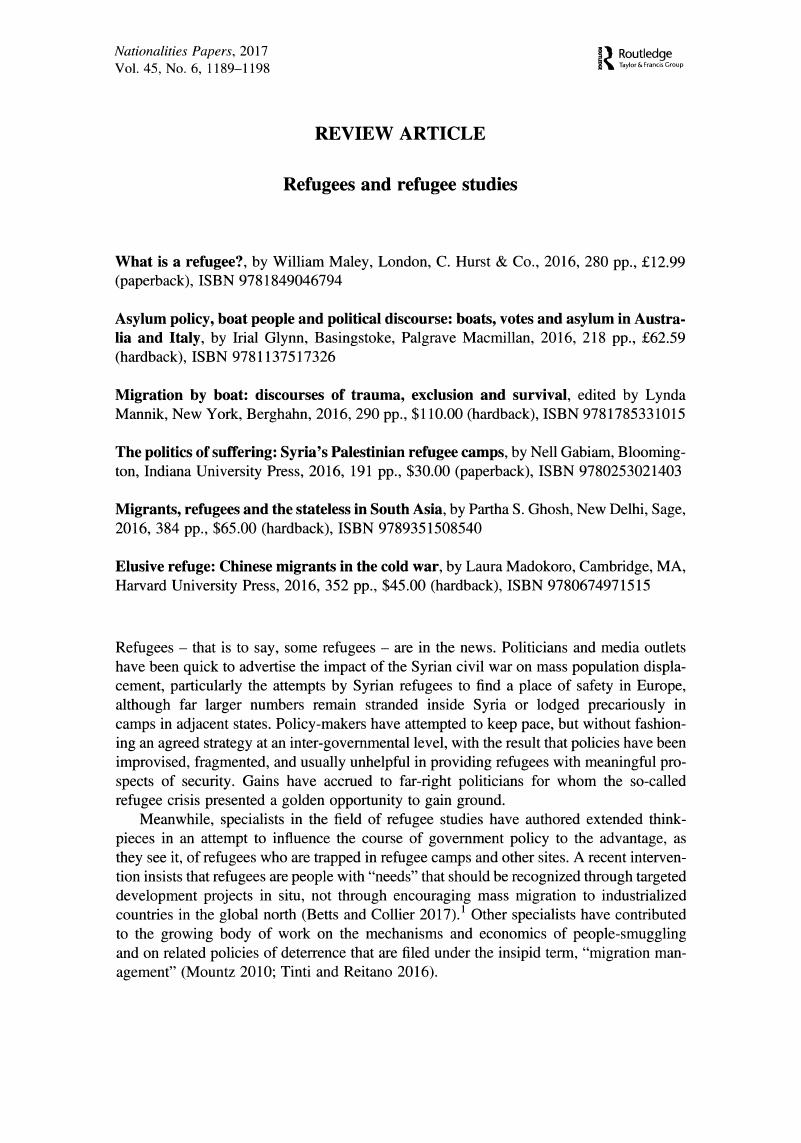 Refugees And Refugee Studies Nationalities Papers Cambridge Core