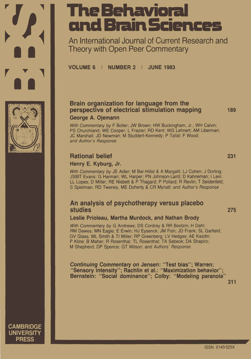 s Volume 6 Issue 2 Cover And Front Matter Behavioral And Brain Sciences Cambridge Core