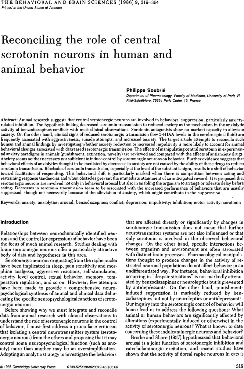 Serotonin and aggression: What kind of relationship? | Behavioral and Brain  Sciences | Cambridge Core