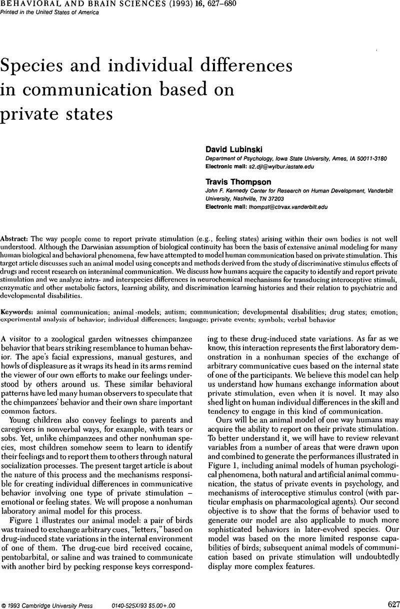 Private states and animal communication | Behavioral and Brain Sciences |  Cambridge Core