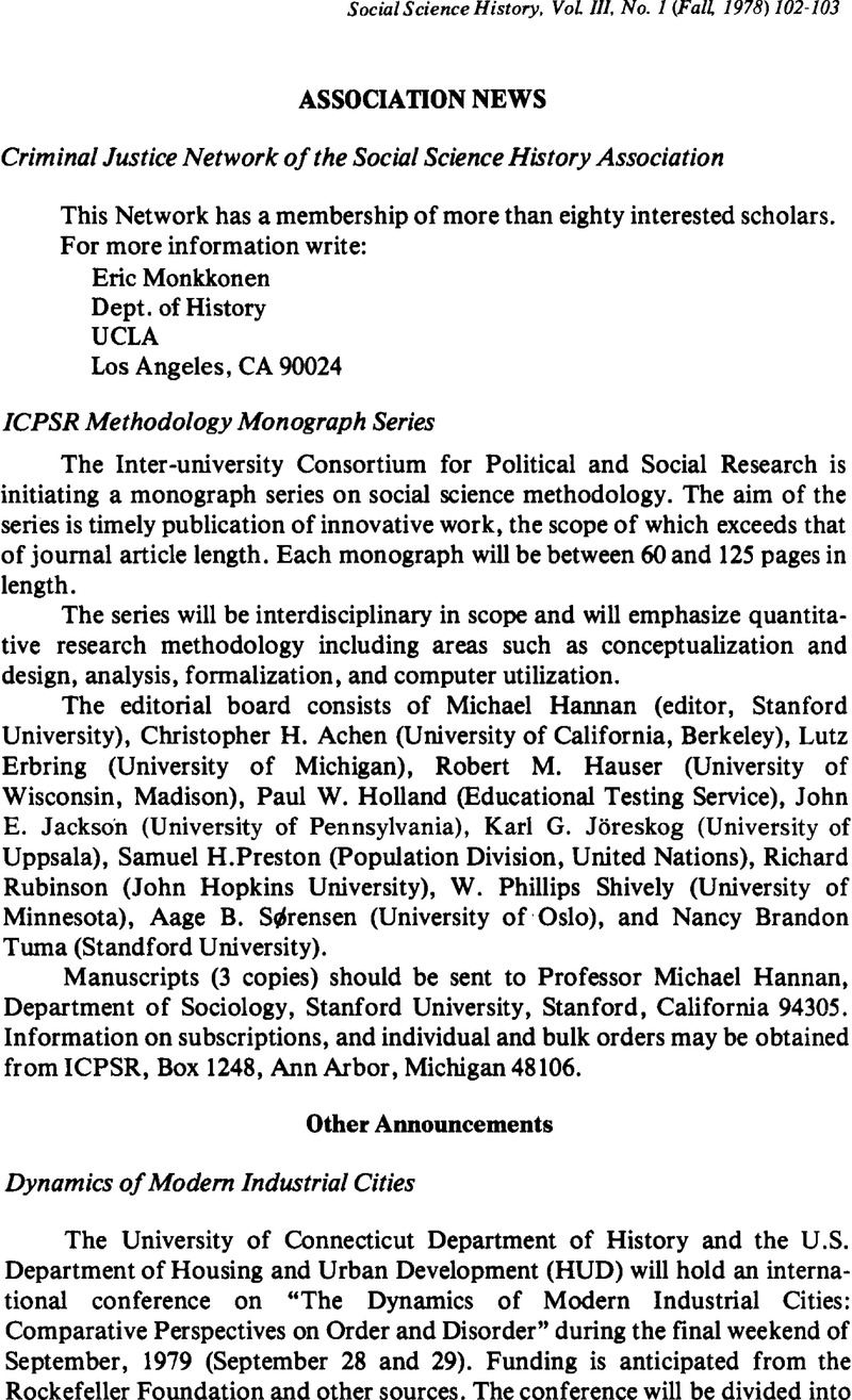 Association News  Social Science History  Cambridge Core