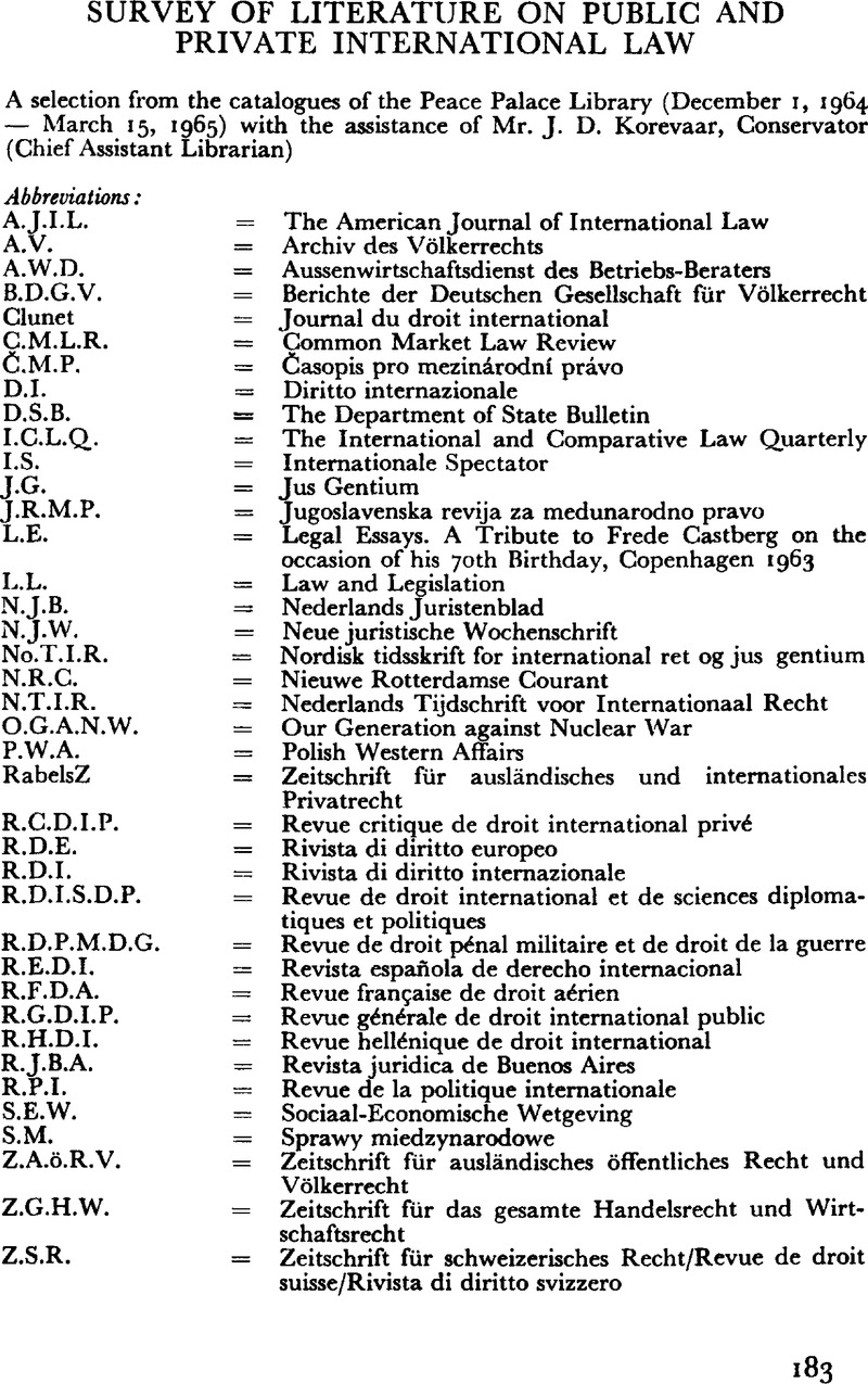 A Selection From The Catalogues Of The Peace Palace Library December 1 1964 March 15 1965 With The Assistance Of Mr J D Korevaar Conservator Chief Assistant Librarian Netherlands International Law Review Cambridge Core