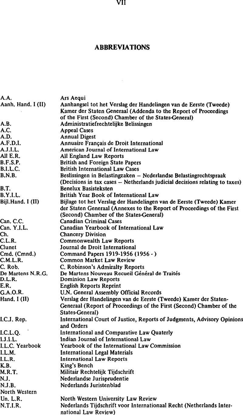 Abbreviations Netherlands Yearbook Of International Law Cambridge Core