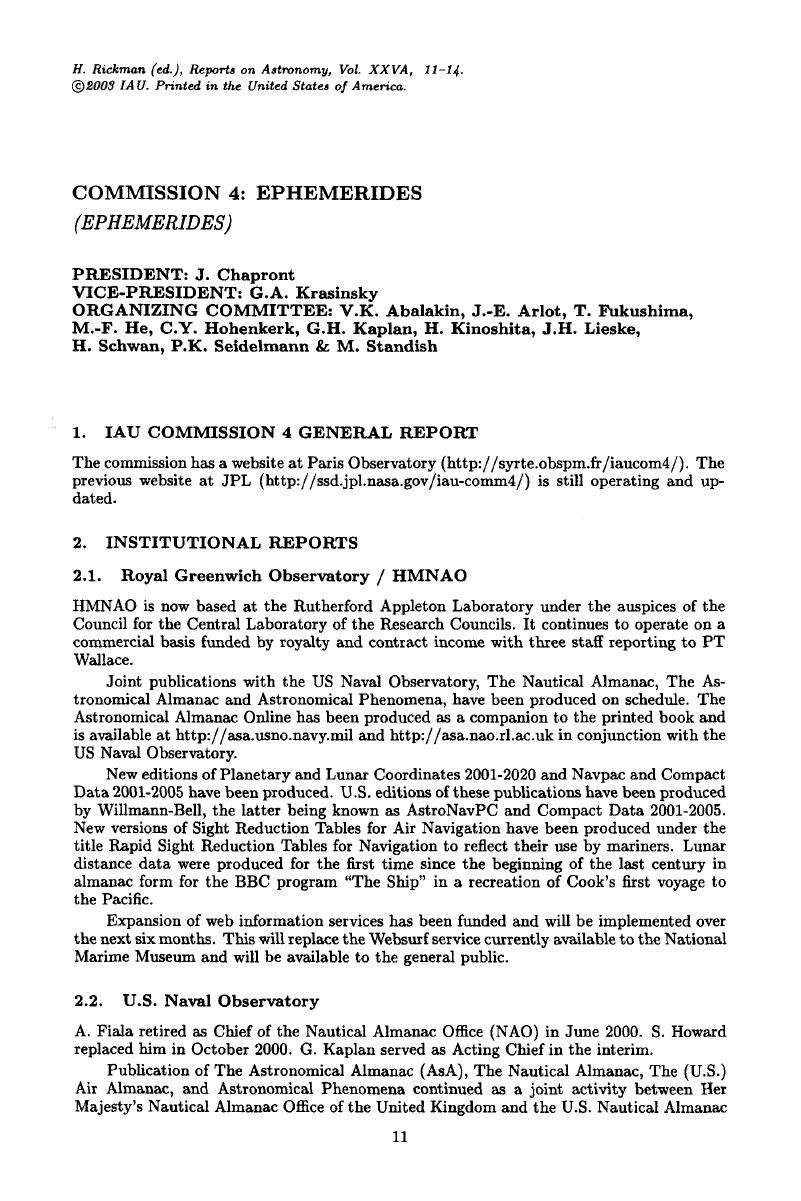 Commission 4 Ephemerides Ephemerides Transactions Of The International Astronomical Union Cambridge Core