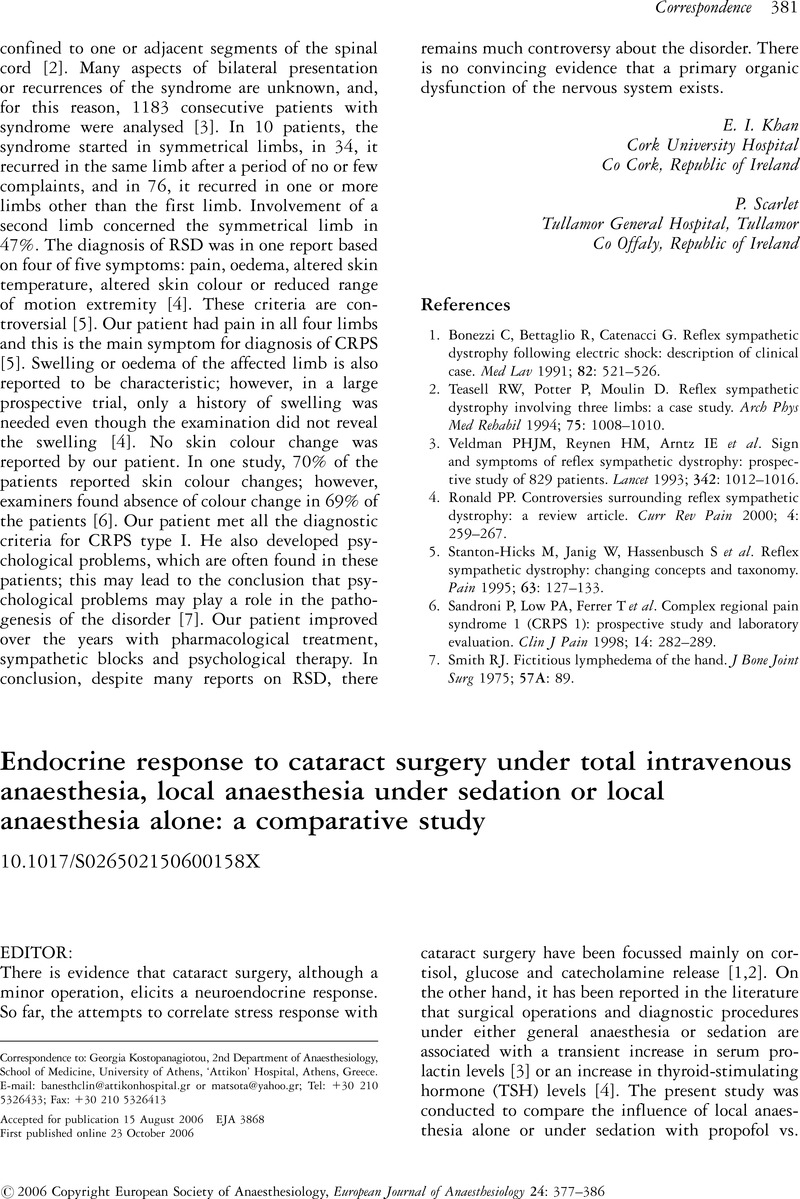 Endocrine Response To Cataract Surgery Under Total - 