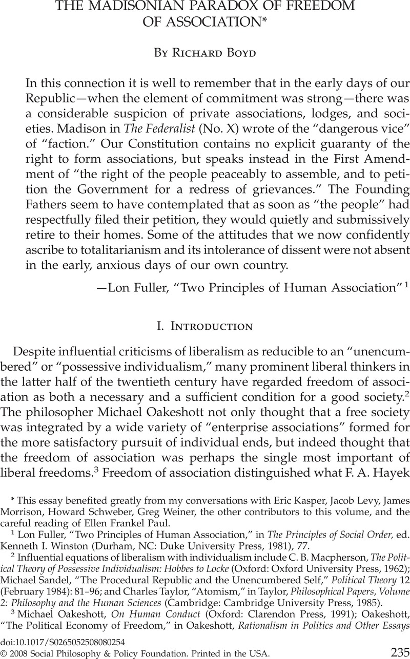Why At Least One Madisonian Has To >> The Madisonian Paradox Of Freedom Of Association Social Philosophy Why At Least One Madisonian Has To >> The Madisonian Paradox Of Freedom Of Association Social Philosophy