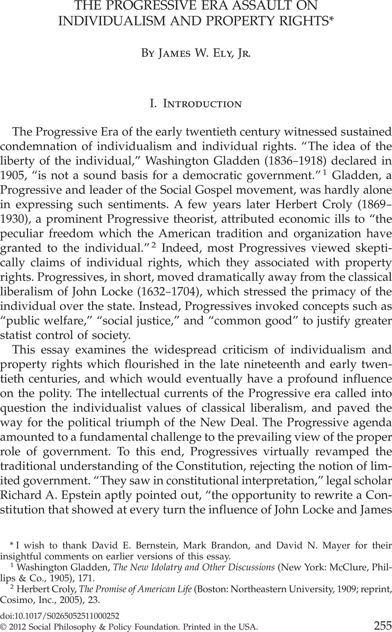 The Progressive Era Assault On Individualism And Property - 