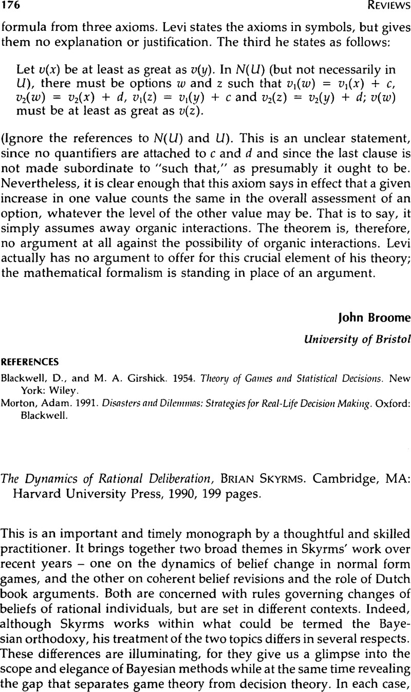The Dynamics Of Rational Deliberation Brian Skyrms Cambridge Ma Harvard University Press 1990 199 Pages Economics Philosophy Cambridge Core