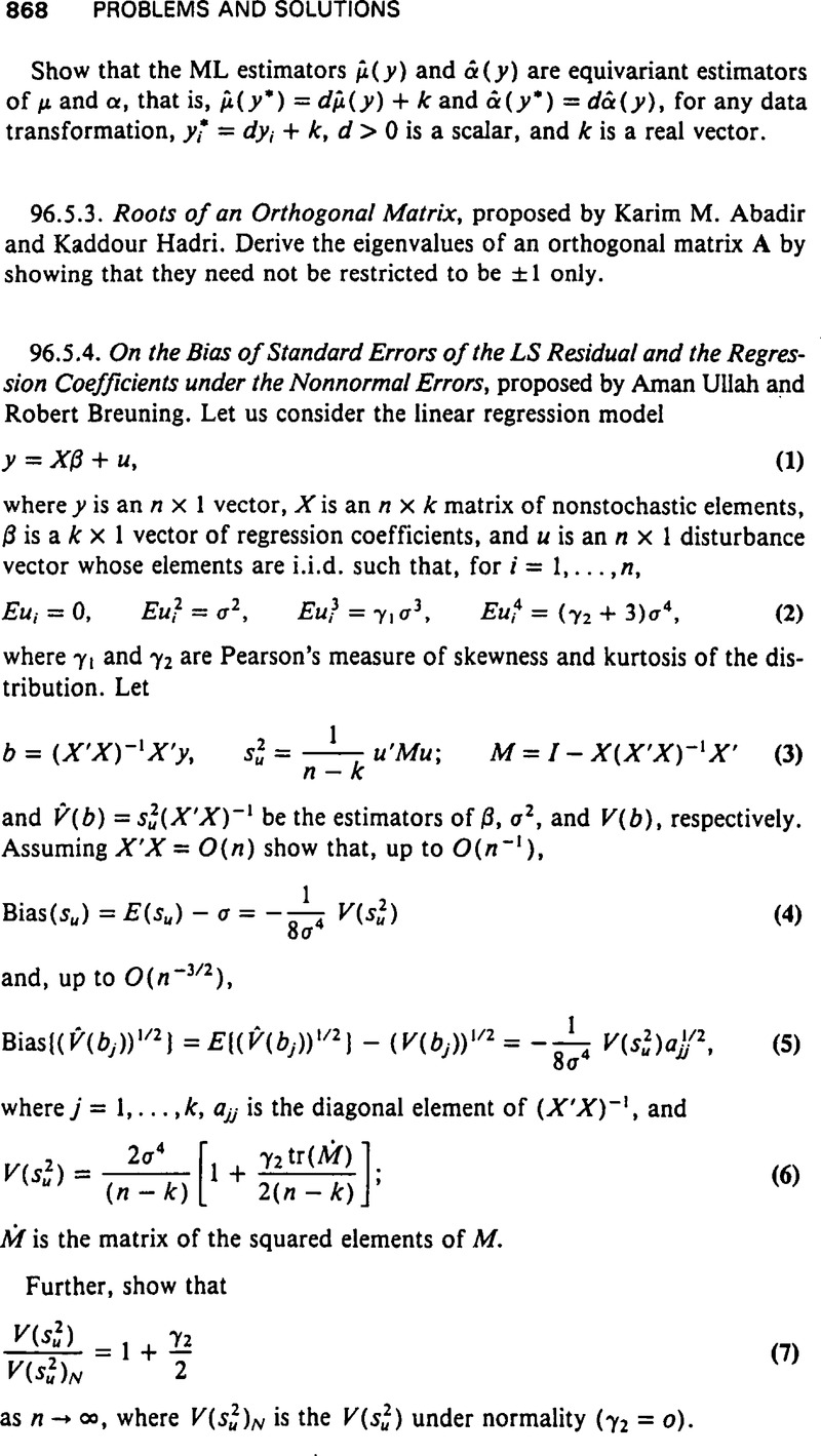 On The Bias Of Standard Errors Of The Ls Residual And The Regression Coefficients Under The Nonnormal Errors Econometric Theory Cambridge Core