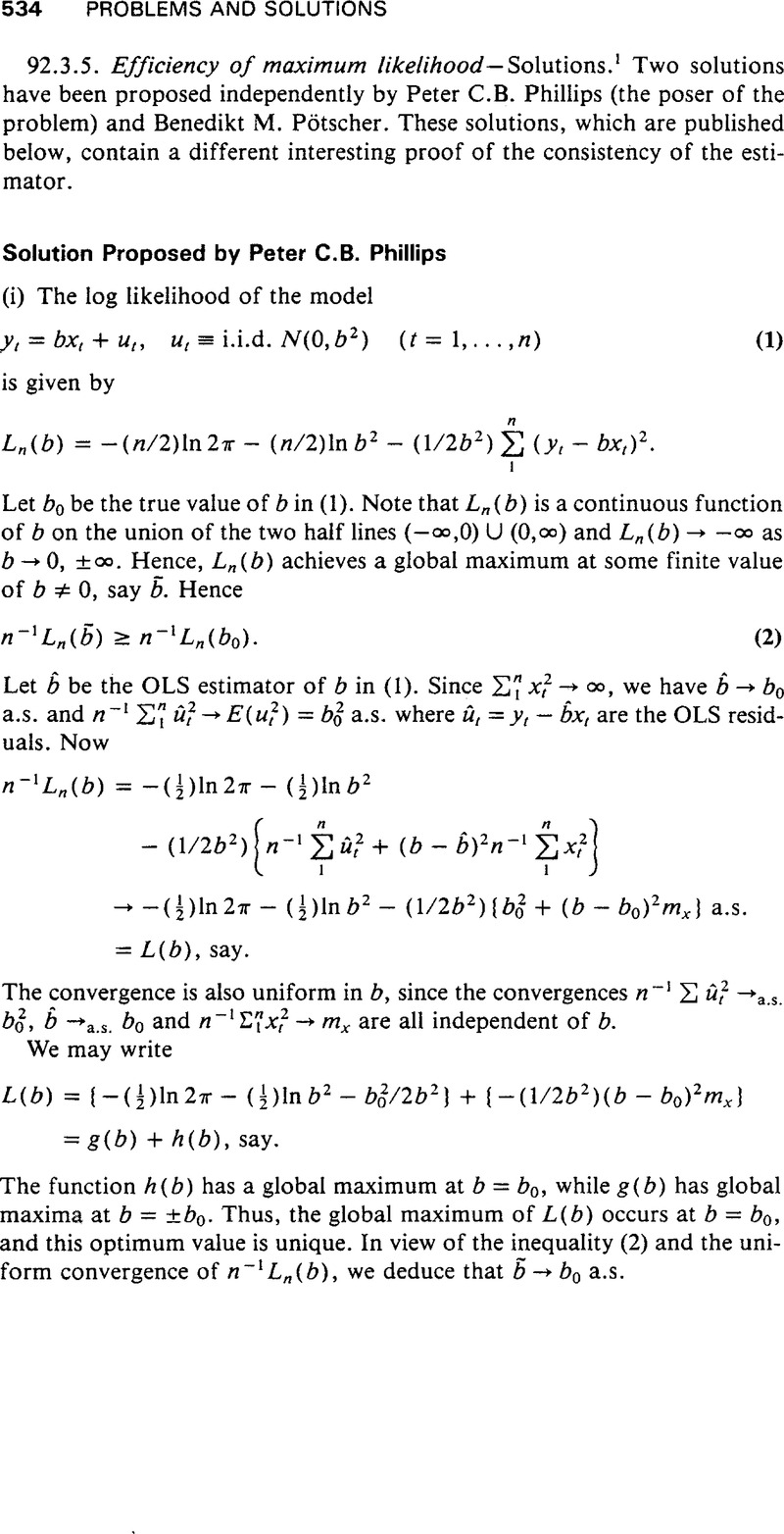 Efficiency Of Maximum Likelihood Econometric Theory Cambridge Core