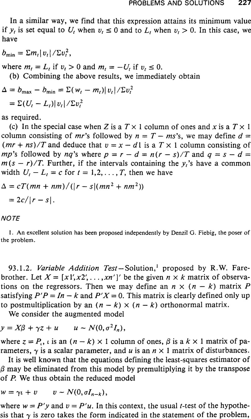 Variable Addition Test Econometric Theory Cambridge Core