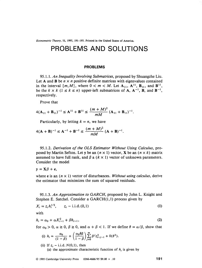 An Inequality Involving Submatrices Econometric Theory Cambridge Core