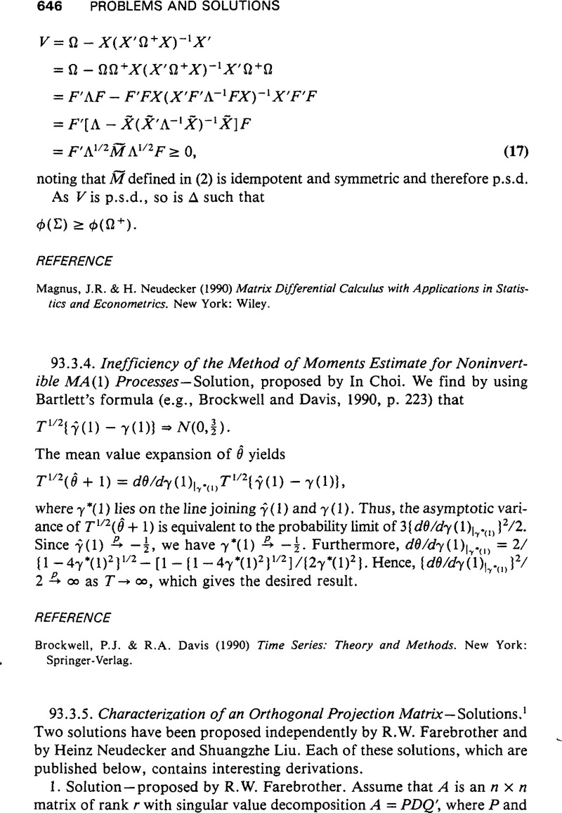 Inefficiency Of The Method Of Moments Estimate For Noninvertible Ma 1 Processes Econometric Theory Cambridge Core