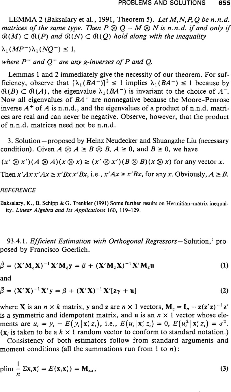 Efficient Estimation With Orthogonal Regressors Econometric Theory Cambridge Core