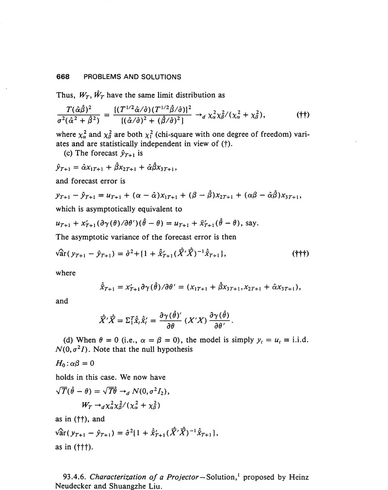 Characterization Of A Projector Econometric Theory Cambridge Core