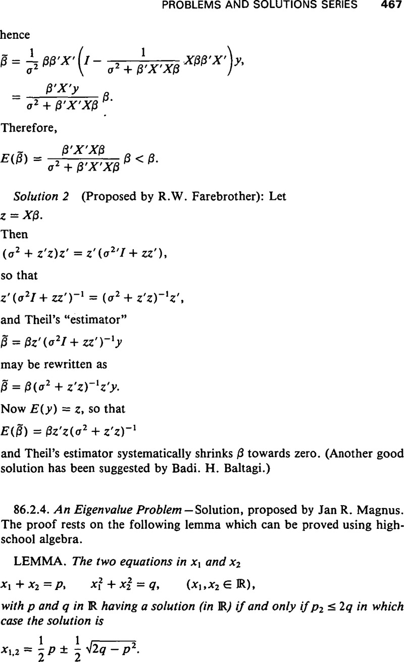 An Eigenvalue Problem Solution Econometric Theory Cambridge Core