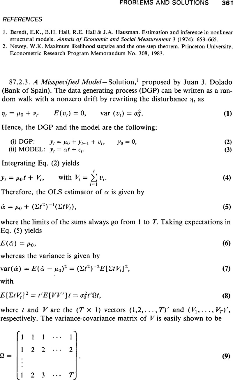 A Misspecified Model Econometric Theory Cambridge Core