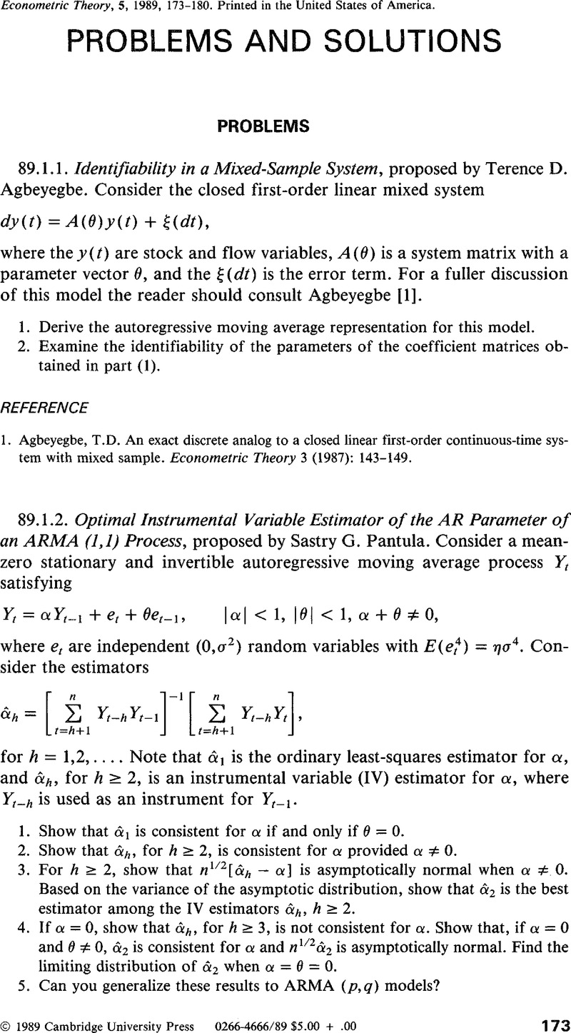 Optimal Instrumental Variable Estimator Of The Ar Parameter Of An Arma 1 1 Process Econometric Theory Cambridge Core