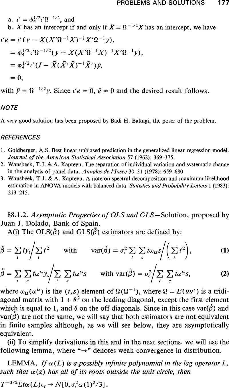 Asymptotic Properties Of Ols And Gls Econometric Theory Cambridge Core