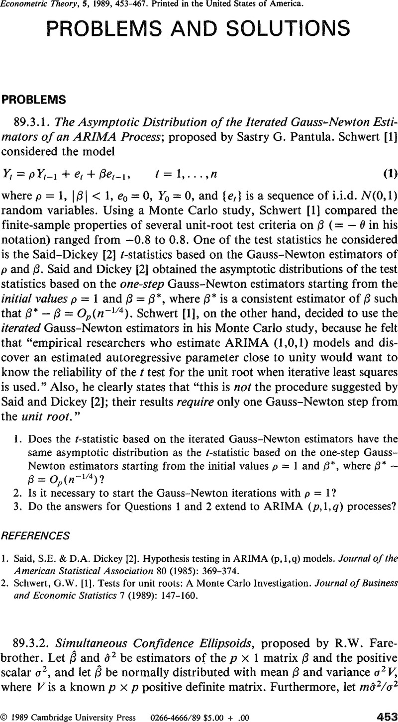 The Asymptotic Distribution Of The Iterated Gauss Newton Estimators Of An Arima Process Econometric Theory Cambridge Core