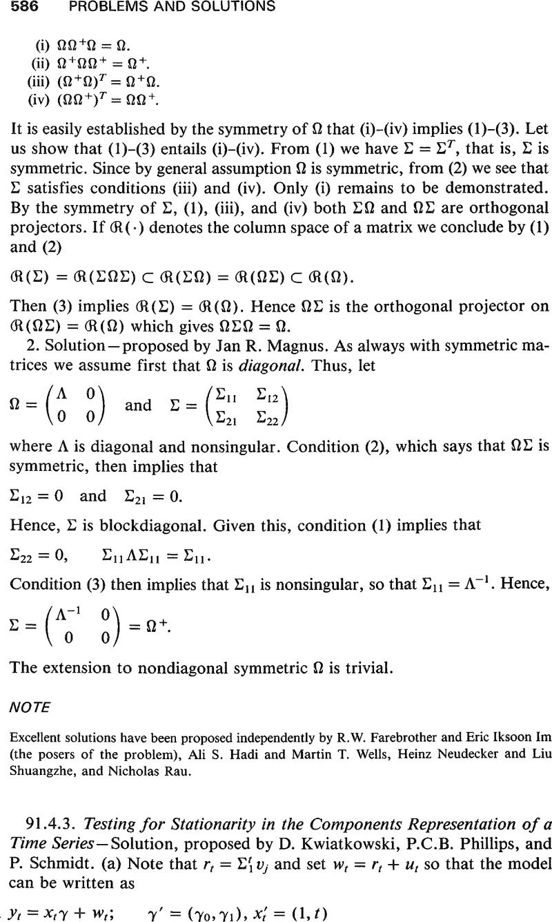 Testing For Stationarity In The Components Representation Of A Time Series Econometric Theory Cambridge Core