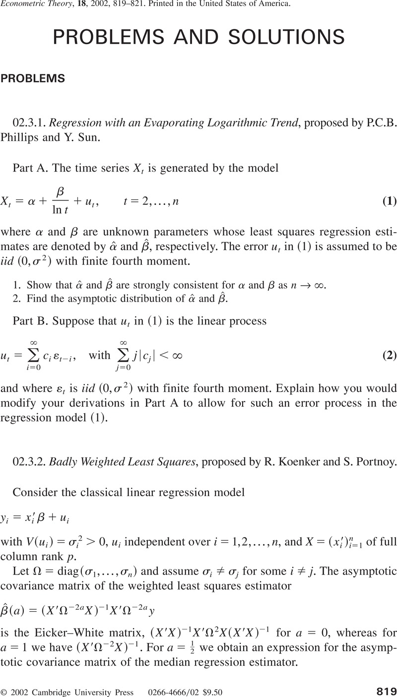 Problems And Solutions Econometric Theory Cambridge Core