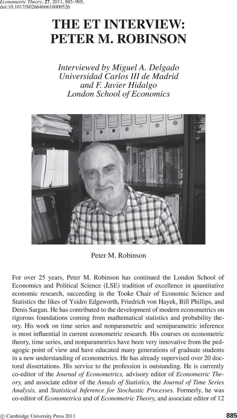 THE ET INTERVIEW: PETER M. ROBINSON | Econometric Theory | Cambridge Core