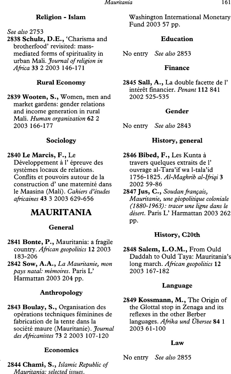 Mauritania Africa Bibliography Cambridge Core