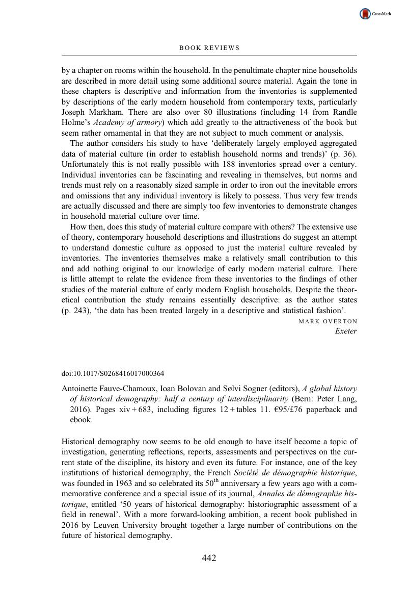 Antoinette Fauve Chamoux Ioan Bolovan And Solvi Sogner Editors A Global History Of Historical Demography Half A Century Of Interdisciplinarity Bern Peter Lang 16 Pages Xiv 6 Including Figures 12 Tables