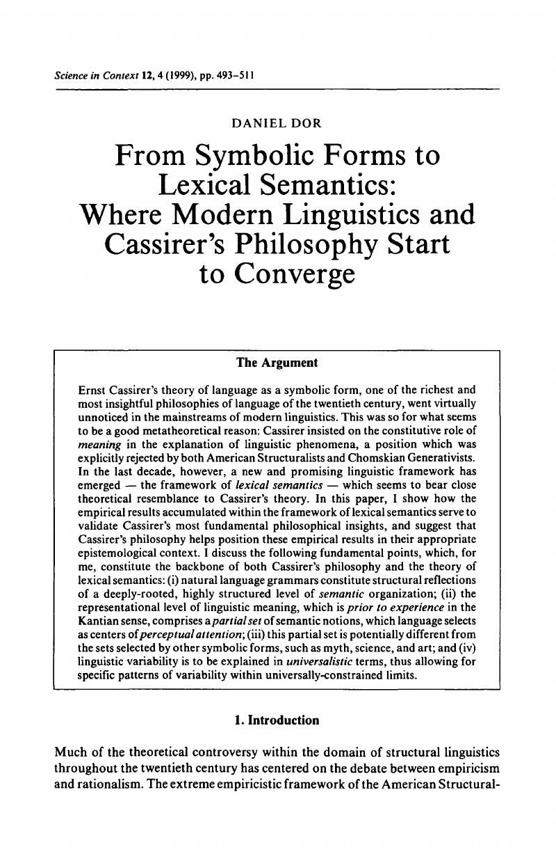 From Symbolic Forms To Lexical Semantics Where Modern - 