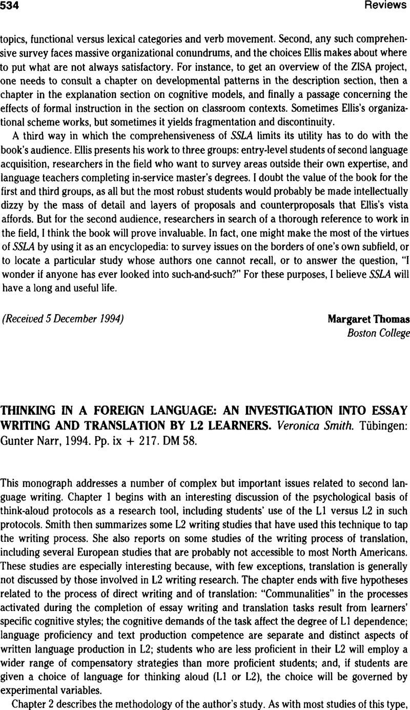 THINKING IN A FOREIGN LANGUAGE: AN INVESTIGATION INTO ESSAY