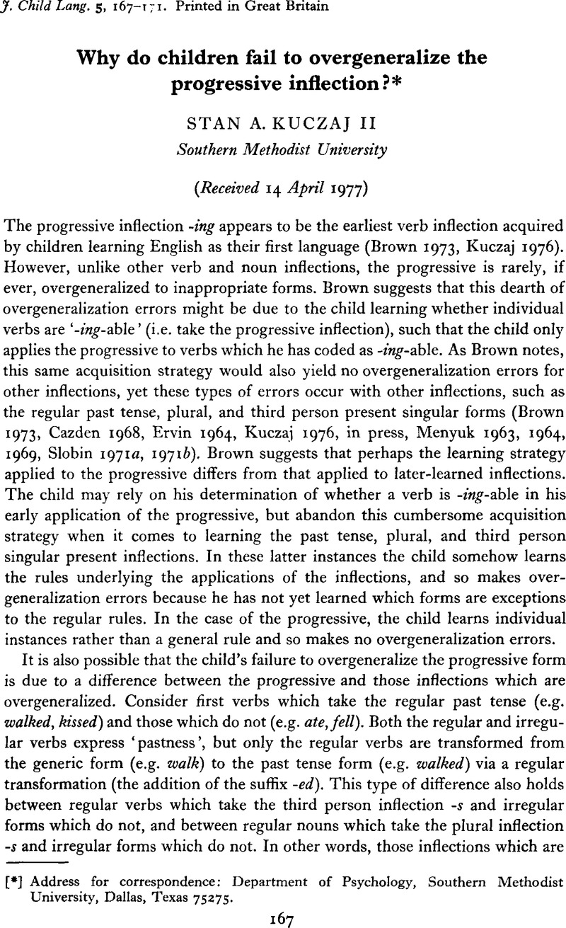 Why Do Children Fail To Overgeneralize The Progressive Inflection Journal Of Child Language Cambridge Core