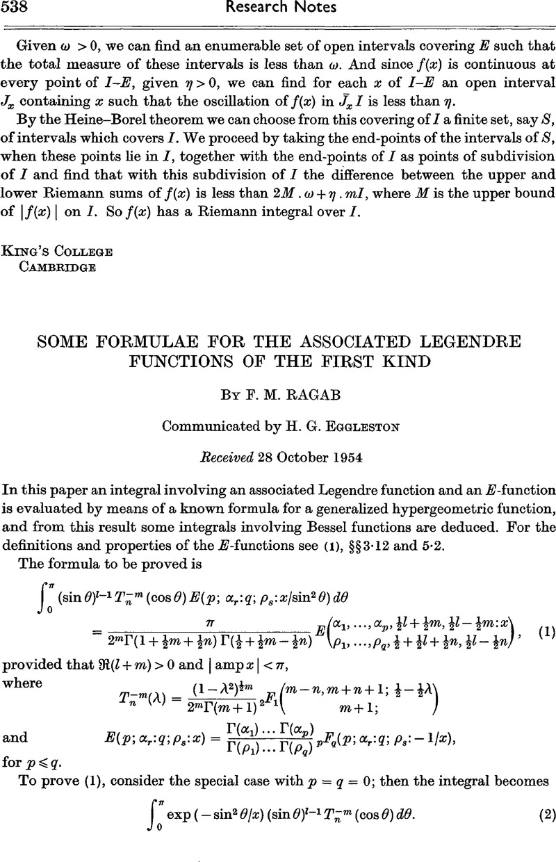 Some Formulae For The Associated Legendre Functions Of The First Kind Mathematical Proceedings Of The Cambridge Philosophical Society Cambridge Core